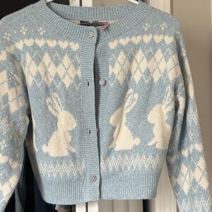Wild Fable Light Blue and Cream Rabbit Cardigan